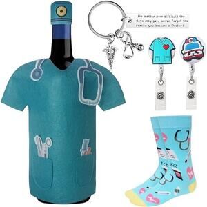 Doctor Gift Set for Nurses Wine Bottle Cover Badge Reels Keychain Socks NEW